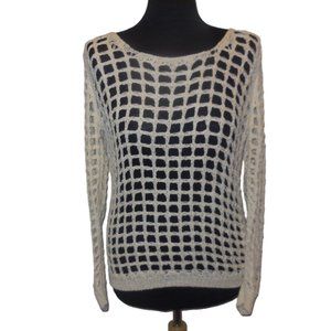 Pullover Sweater S/M NWT Ivory Net Knit Top Long Sleeve lightweight